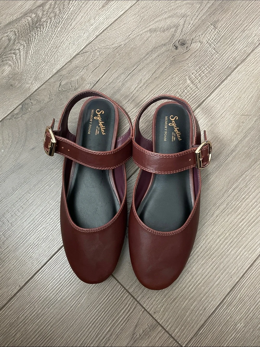 Seychelles Marion Slingback Memory Foam Ballet Flats with Gold Buckles Sz:7
